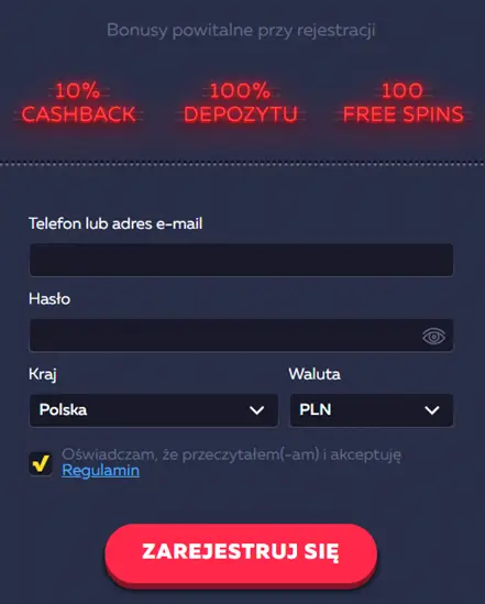 Formularz rejestracyjny Vavada Casino